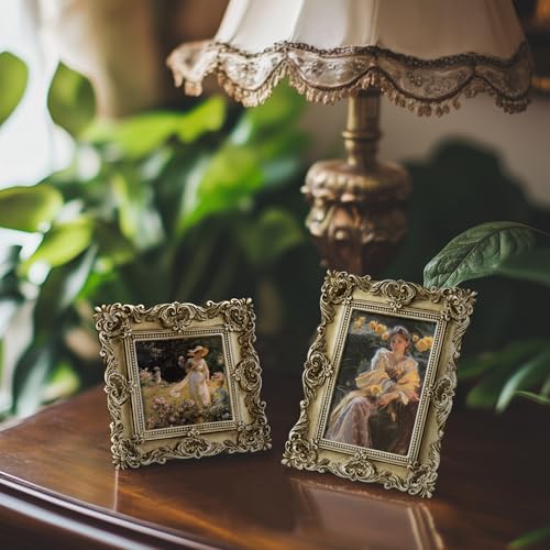 Image of eletecpro 4x6 Vintage Picture Frame with Real Glass Cover, Ornate Antique Photo Frame, Display 4x6 Picture for Tabletop or Wall Hanging Horizontal & Vertical, Gold Home Decor for Gallery Art