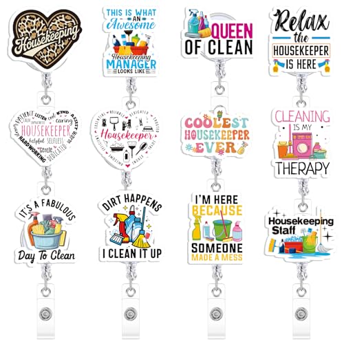 Geyoga 12 Pcs Housekeeping Week Badge Holder Retractable Badge Reels Cards Holder with Clip Gift for Social Workers Dentist Volunteer Ot Doctor Nurse Coworker Appreciation