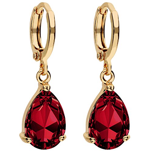 MYA art Damen Goldene Creolen Ohrringe Hängend Ohrhänger mit Zirkonia Stein Tropfen-Anhänger Gold Vergoldet Gelbgold Rot MYAGOOHR-38 Cover