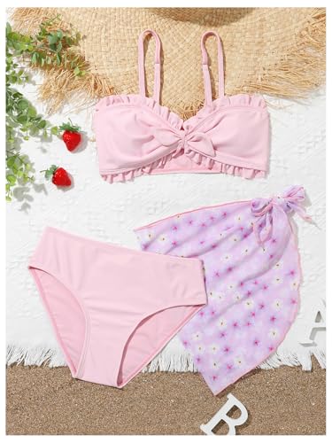 Milumia Girl's Swimsuit 3 Piece Floral Print Bikini Set with Coverup Skirt Beachwear3