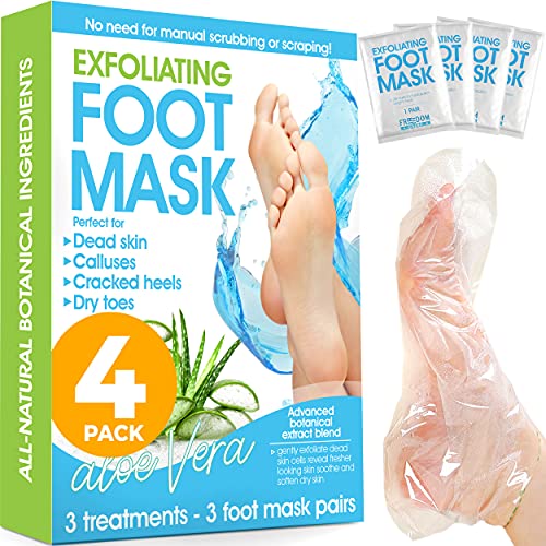 Foot Peel Mask (4 Pack), Foot Mask with Aloe Vera, Exfoliating Baby Foot Peel - Dead Skin Remover for Feet, Foot Exfoliator, Disposable Feet Peeling Mask, Callused Foot Mask Peel, Foot Peeling Mask