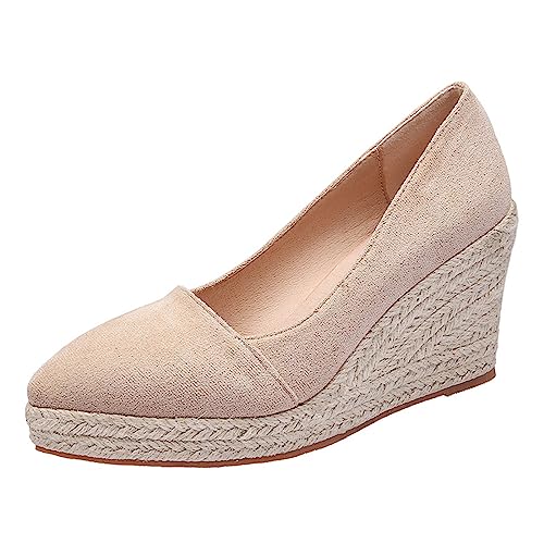Women's Wedge Pumps Closed Toe High Heel Slip on Office Dress Shoes，Round Toe Dress Shoes Bridal Wedding Vacation Wedge Heels