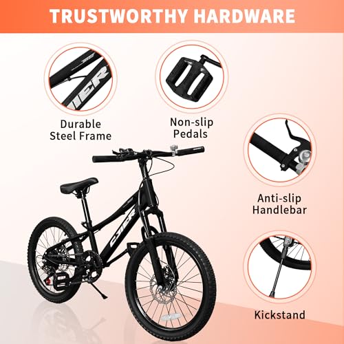 20/24 Inch Kids Mountain Bike, 7 Speeds, Bike for Kids 6-14, Boys & Girls Bike with Suspension Fork, Dual-Disc Brake, Anti-Slip Tires, Multi Color
