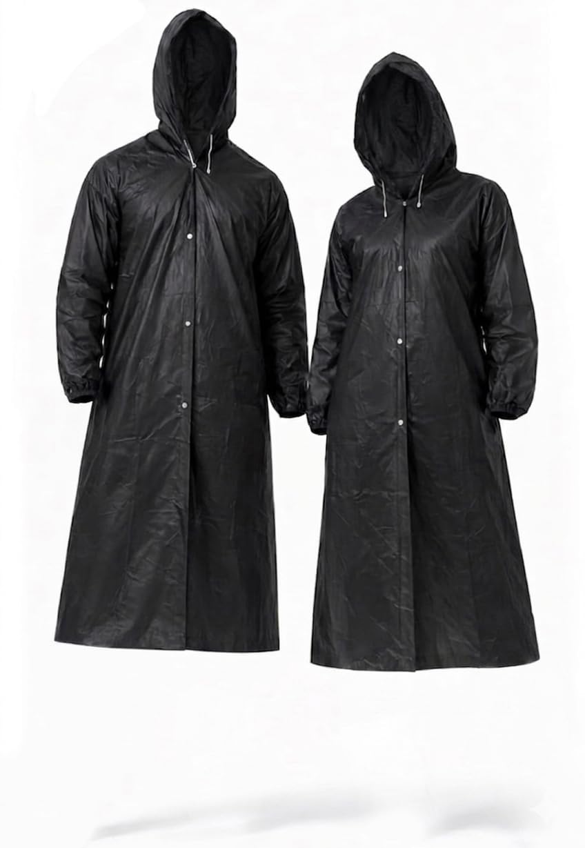 Waterproof Long Raincoat with Hood for Men and Women, Unisex Rain Coat Full Sleeves Outdoor Waterproof Raincoat for Men & Women | Rainwear | Button Closure | Knee Length-image-16