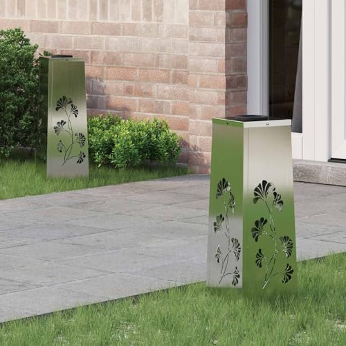 Lumière de chemin LED solaire vidaXL en acier galvanisé argenté pour balisage de jardin x2