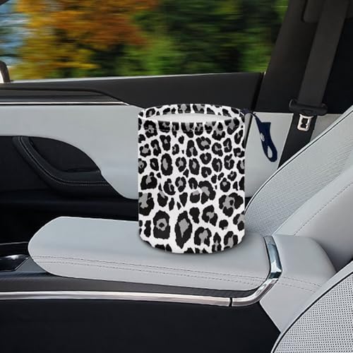 Image of Leopard Print Design Car Garbage Can Small Trash Can with Leak Proof Inside Liner and Hanging Strap Car Organizer Portable Cars Essentials
