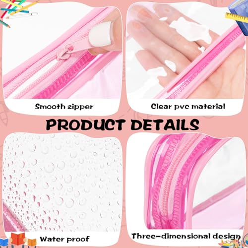 Image of Fainne 50 Pcs Clear Pencil Pouch Bulk Clear Pencil Case Bag 7.87x 1.38 Inch PVC Waterproof Travel Toiletry Makeup Zipper Pouches for Office Stationery Travel Storage(Pink)