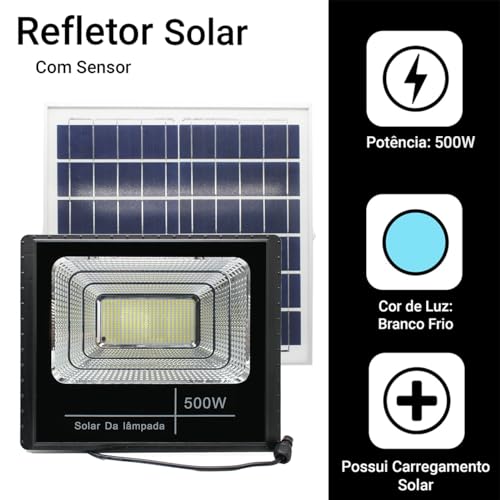 Refletor Solar Led Holofote 500w Placa Bateria Prova Dágua