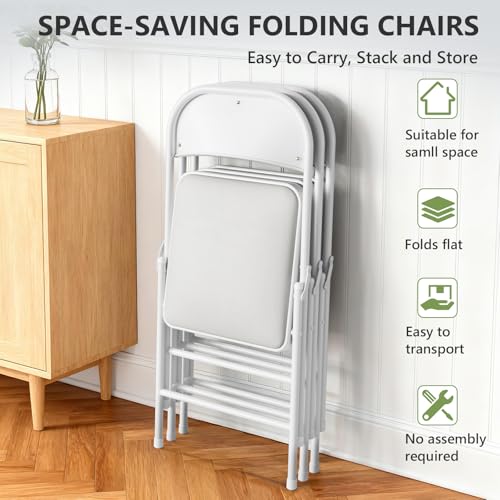 Folding Chairs 2 Pack, PU Leather Padded Folding Chairs for Outside and Indoor, Heavy Duty Portable Foldable Metal Commercial Seat for Home Office, Dorm, Party, Backyard, Lawn, Patio, White - Image 8