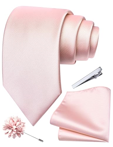 Image of Branduce 3.15 inch(8cm) Solid Formal Tie and Pocket Square Plain Necktie Lapel Pin and Tie Clip Set for Men