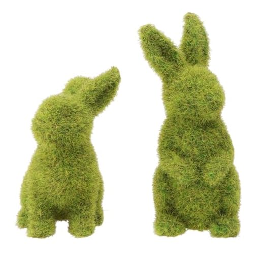 Cabilock 2pcs Flocked Bunny Figurine Easter Moss Bunny Furry Flocked Bunny Moss Covered Green Rabbit Statue Spring Festival Garden Micro Landscape Decorations