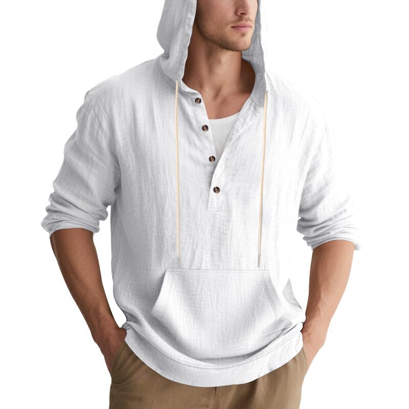 Men's Linen Hoodie Lightweight Hawaiian Shirt Casual Beach Shirt with Pockets3