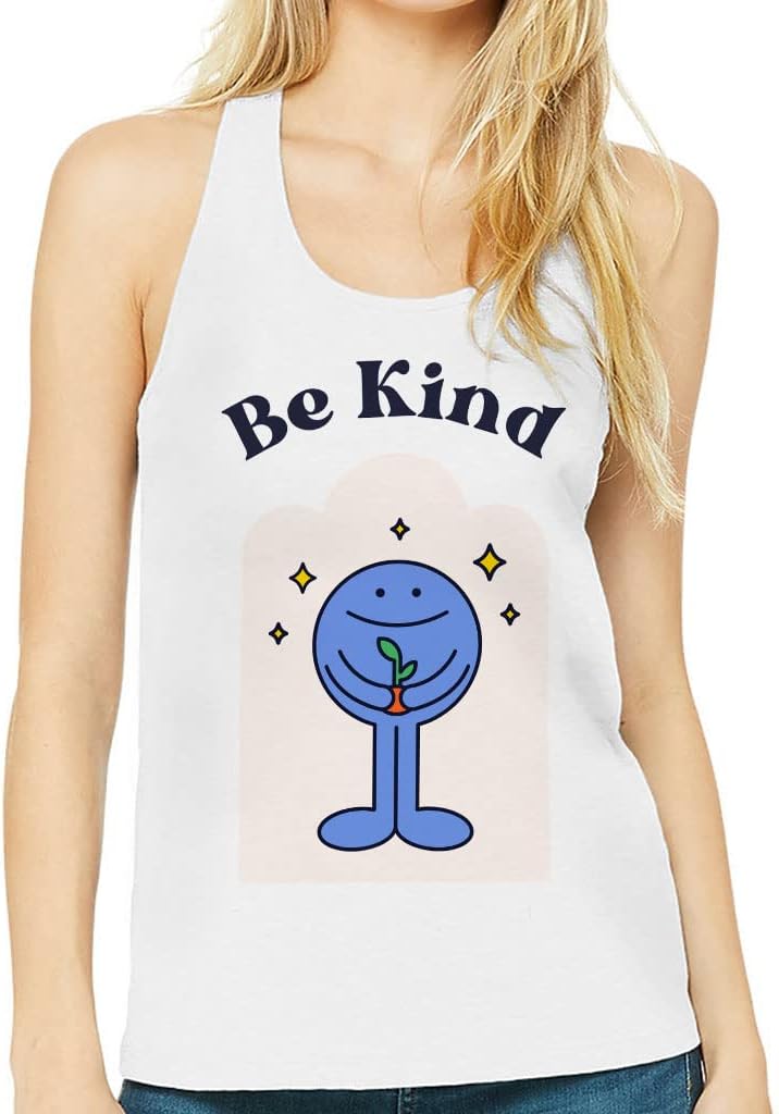 Be Kind Cartoon Women's Racerback Tank - Cute Tank Top - Graphic Workout Tank