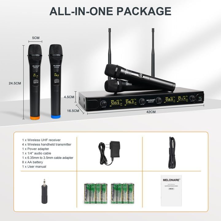 UHF Wireless Microphone System, Quad-Channel Wireless Mic Set w/ 4 Handheld Mics, 260 ft, 4X 25 Frequencies, Dynamic Microphones for Singing, Home Karaoke, DJ, Church, Wedding (MWM-40F) - Image 6