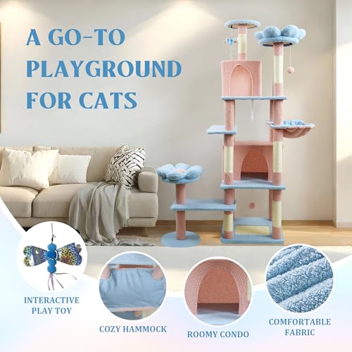 Montary Torre para Gatos de 71 Pulgadas Multi-Nivel Azul y Rosa miniatura 3