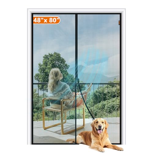 Image of MAGZO Magnetic Screen Door, Fits Door Size 48 x 80 Inches, Actual Screen Size 50 x 81 Inches Reinforced Fiberglass Mesh Curtain for Front and Entry Entrance Mesh with Full Frame Hook & Loop, Gray