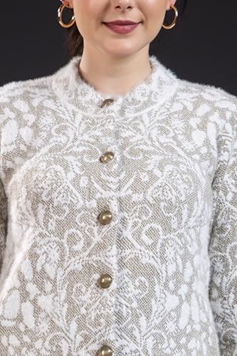 Image of Wear lusso Women Woolen Round Neck Self Design Cardigan | Heavy Hair Fabric Winter Wear | Pure Wool Long Cotty Fully Warm Cardigan Sweater