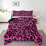 Erosebridal Safari Comforter Set Full, Leopard Cheetah Animals Print On Pink Down Comforter with 2 Pillowcases for Kids Teens Boys Girls Wildlife Skin Bedding Set Bedroom Decor