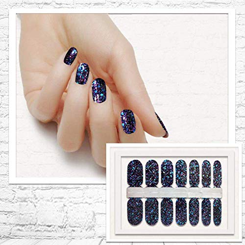 Bornbeauty 5Pcs Nail Wraps Blue Black Polish Decals With 1Pcs Nail File Adhesive Shine Nail Art Stickers Manicure Kits For Women Girls (Blue) #TOP2