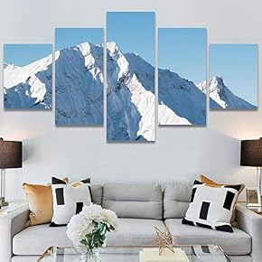 SIGNWIN 5 Panel Canvas Wall Art Snow Mountain...