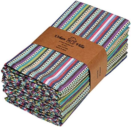 Urban Villa Dinner Napkins Dobby Stripes Cloth Napkins Set of 12 Blue Multi Color Dinner Napkins 20x20 Inches 100% Cotton Dinner Napkins Over Sized Cloth Napkins with Mitered Corners Dinner Napkins