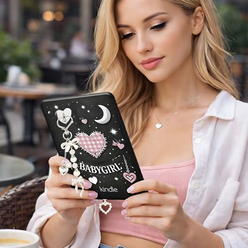 image for Generic Aesthetic Kindle Charm Chain Set, 4-in-1 Silver Pearl E-Reader