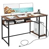 IFANNY 55’’ Computer Desk, PC Gaming Desk with Power Outlet & USB Ports, Large Home Office Desk with