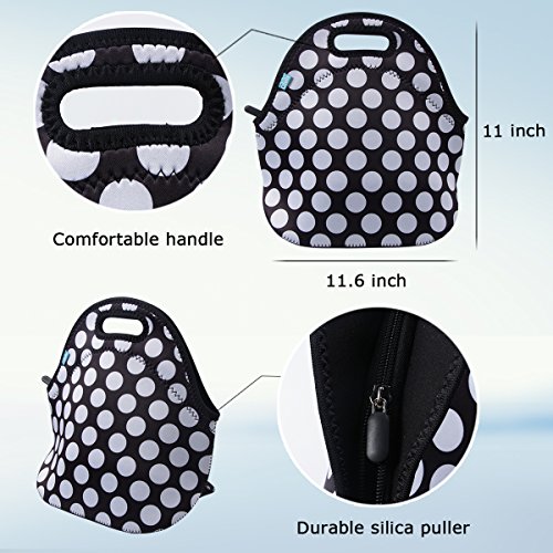Lunch Tote, Ofeily Lunch Boxes Lunch Bags With Fine Neoprene Material Waterproof Picnic Lunch Bag Mom Bag (White Dots) #TOP2