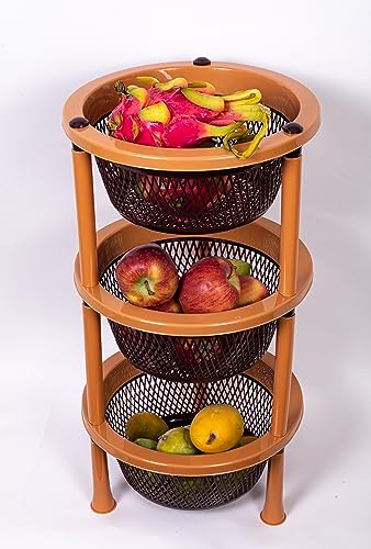 Image of TeDeMel Desire TESLA4 Virgin Plastic Dish Rack | 4-Layer Vegetable Tray Basket for Onion & Potato | Multipurpose Storage for Kitchen, Home & Office Use | Dark Brown
