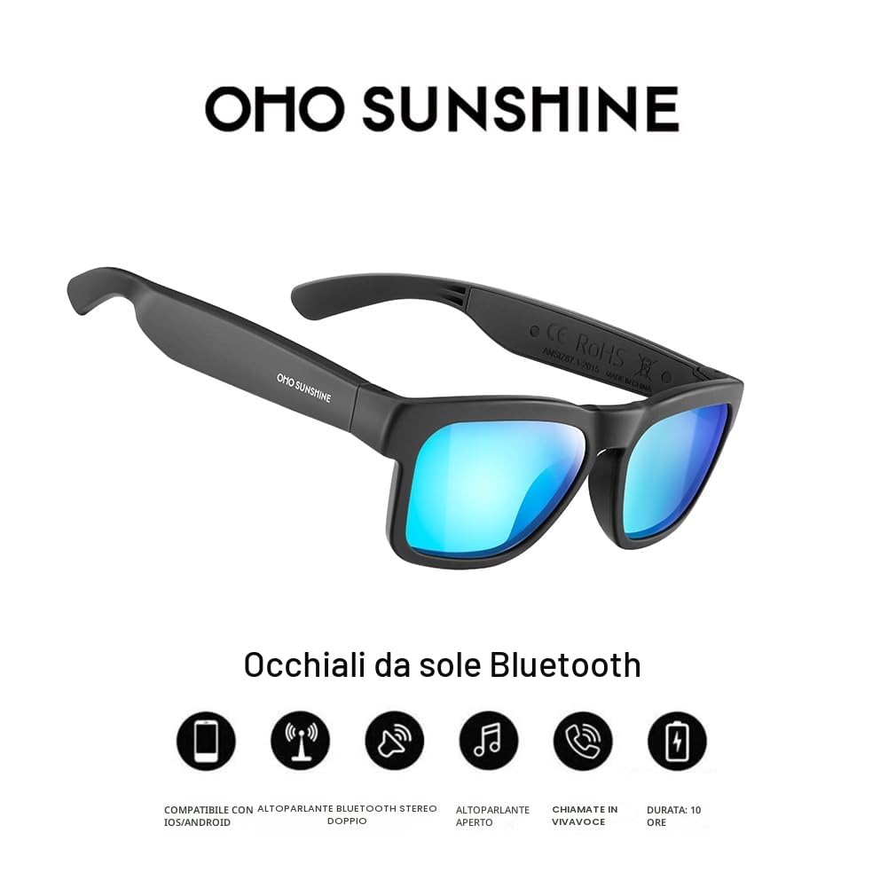 OhO sunshine Smart Glasses,Open Ear Audio for Music and Calls with Volume UP and Down, Bluetooth 5.2 Voice Control IP44 Waterproof Feature for Outdoor Sports