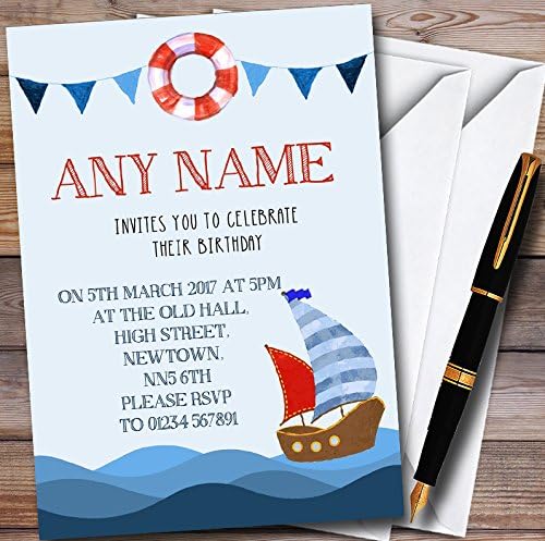 Nautical Boat On Sea Personalized Childrens Party Invitations