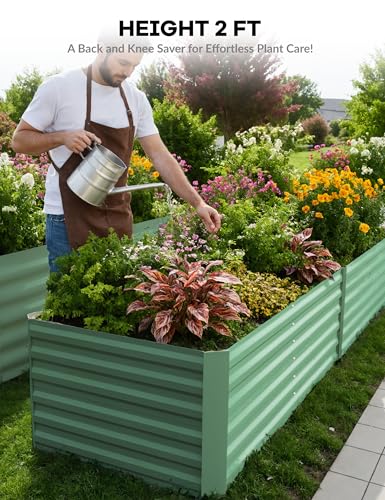 GarveeLife 2 Pack Steel Raised Garden Bed 8x4x2ft,Metal Deep Root Planter Box for Vegetables Flowers Herbs,Large Rectangle Garden Planting Bed,Easy Assembly