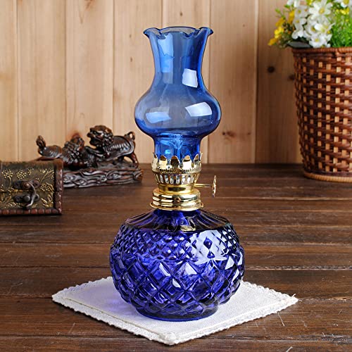 Ycxydr lámpara de queroseno de cristal antigua, artesanía retro Buda alcohol colección antigua objetos decorativos lámpara mantequilla (color: azul)
