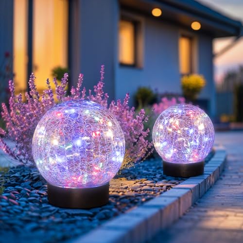Beautyard Solar Globe Lights Outdoor Large Garden Decor USB Charged 4.72" Diameter 40LED 1000mAh Solar Cracked Glass Globe Lights for Outdoor Indoor Decor (4.72'' Large 2 Pack Colorful) by Beautyard - Image 7