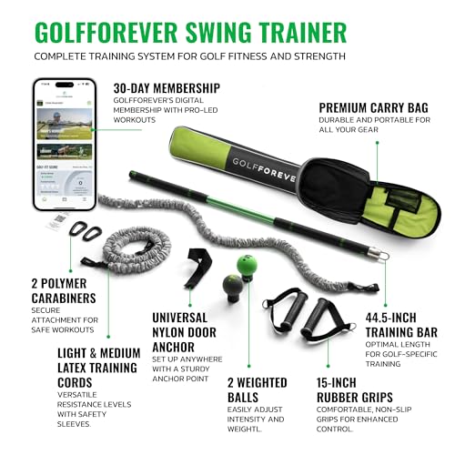 Image of GolfForever Swing Trainer - Golf Fitness & Training System for Strength, Flexibility & Swing Power - Includes Membership & Premium Training Bar for Golf-Specific Workouts