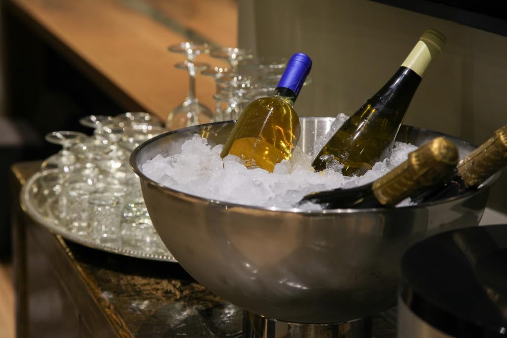 Cubo Enfriador Botellas y Refrescos, Capacidad 13 Litros, Cubo Hielos Acero Inoxidable, Recipiente Ovalado para Ponche, Enfriador Portátil para Vino y Champagne