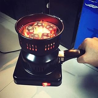 - Electric Charcoal Starter, Fire Burner Stove For Hookah Porcelain Coating Removable Handle For Boiler Bbq, Fire Entry And Coal Burner | Black |