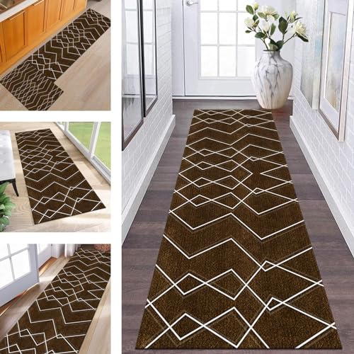 Tapis de passage moderne marron blanc en polyester résistant 120X160