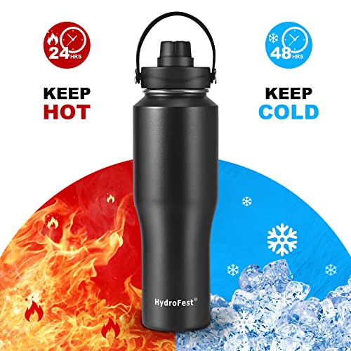 Hydrofest 32 Oz Stainless Steel Water Bottle With Straw Lid, Black Vacuum Insulated Kids Water Bottle, Double Walled Wide Mouth Sweat Proof Sports Water Bottle, Cold Hot, Thermo Mug, Black #TOP1