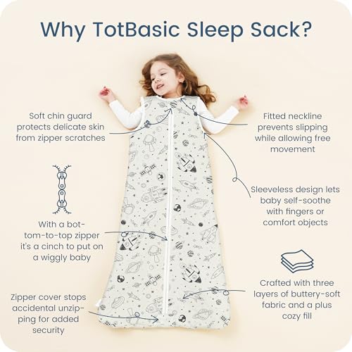 Image of 1.0 TOG Baby Sleep Sack 15-18-24 Months, Quilted Wearable Blanket Baby Sleeping Bag with 2-way Safe Zipper, Ultra Soft All Season Sleep Sack, 1 Pack(Space Odyssey)