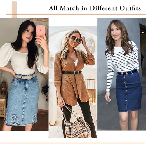 Image of XZQTIVE 3 Pack Women Belts For Jeans Dresses Pants Ladies Leather Waist Belt with Gold Buckle
