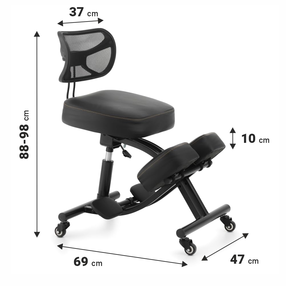 BLACK POINT O'KNEEL Pro Silla ergonomica Rodillas de Piel ecológica para el hogar y la Oficina (Funda de Lino Negra incluida) Silla Ergonómica de Oficina