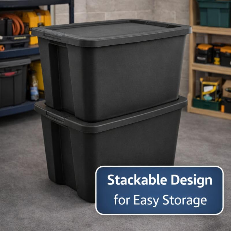 Image of 18 Gallon Plastic Storage Tote with Secure Snap-On Lid, Stackable Storage Bin for Linens, Seasonal Decor, Keepsakes & Home Organization (Black)