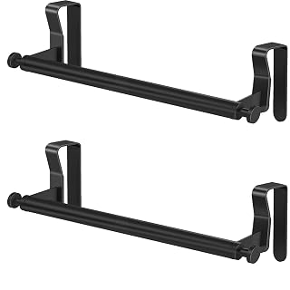 Over Cabinet Towel Holder, Stainless Steel Over The Cabinet Towel Rack Bars for Kitchen Cabinet Doors, Dish Towel Holder with Hooks, 2 Pack (Black) - Amazon product rated Grade A