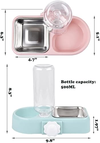 Miniatura 6 de Juego de cuencos de agua y comida para perros y gatos, con cuenco de acero inoxidable desmontable y botella dispensadora automática de agua, jaula