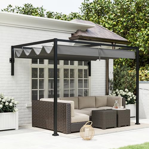 Outsunny 2 x 3(m) Lean To Pergola with Retractable Roof, Wall Mounted Garden Gazebo Outdoor Sun Shade Shelter for Patio, Deck, Dark Grey - 9