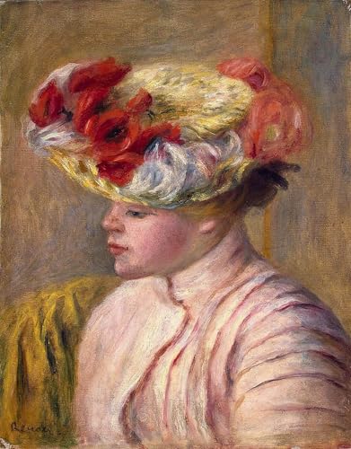 Impression d'art Renoir jeune femme au chapeau fleuri toile haute definition