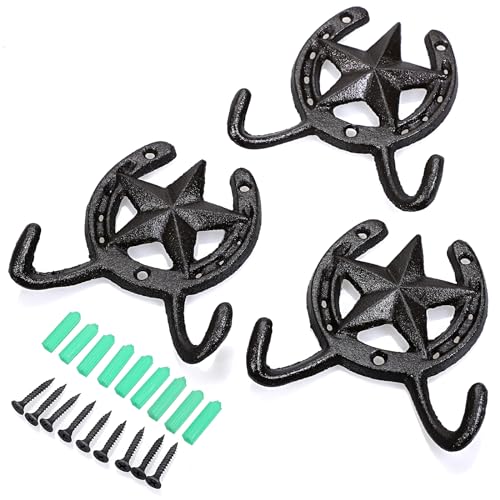 Laxioriew Pack Of 3 Wall Mounted Cast Iron Lucky Horseshoe Hook, Heavy Duty Rustic Country Wall Coat Hook Star Decorative Hook thumb #8