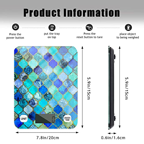 Digital Food Scale Scale For Food Ounces And Grams Kitchen Scale For Cooking And Baking Waterproof Glass Multicolor Surface（Battery Not Included） - Blue Teal Moroccan Art #TOP1