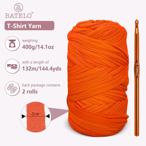 Batelo 2 Pack T-Shirt Yarn Crochet Yarn For Beginner Crochet Bags/Basket/Coaster,Tshirt Yarn 400G/144Yds High Elastic Thick Yarn Polyester Fabric(Light Khaki) thumb #1